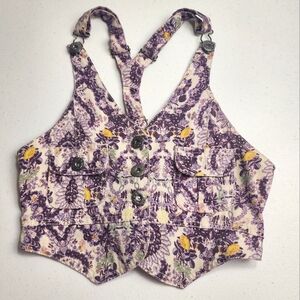 Last Kiss Overall Vest BOHO Floral Y2K Cottagecore Floral Purple Size Medium